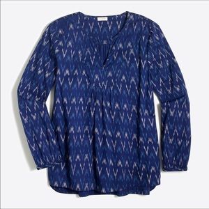 J. Crew Blue Cotton Ikat Long Sleeve Tunic Blouse